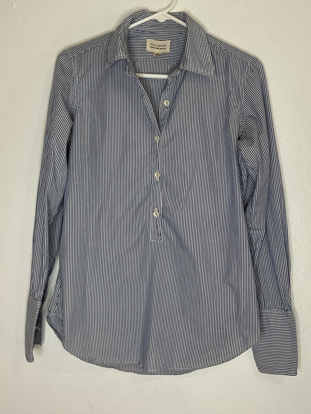 Nili Lotan Blue/White Pinstripe 1/2 Button-Down Shirt